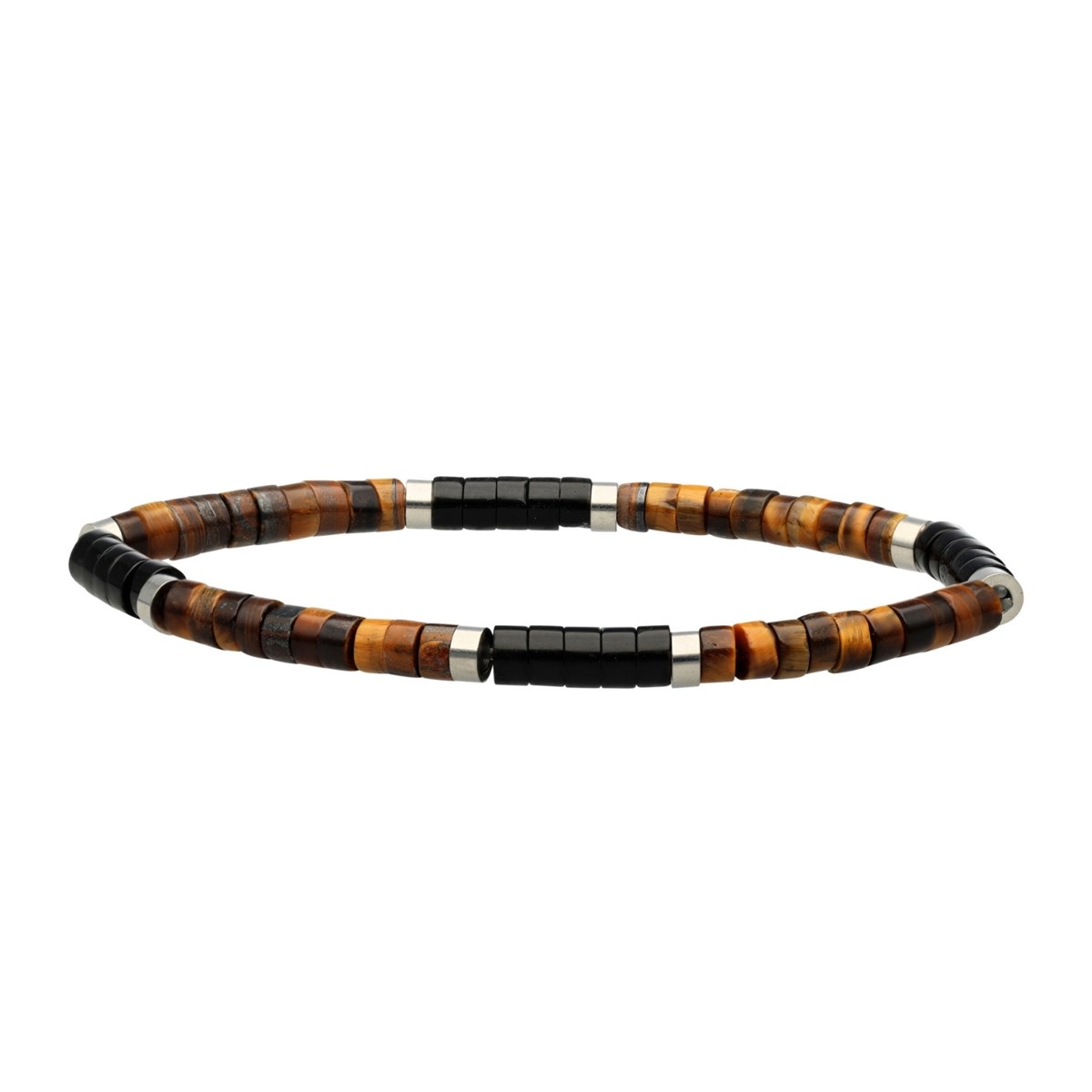 Bracelet Pierres Heishi 4 Mm oeil De Tigre Et Agate Noire-Small-16cm