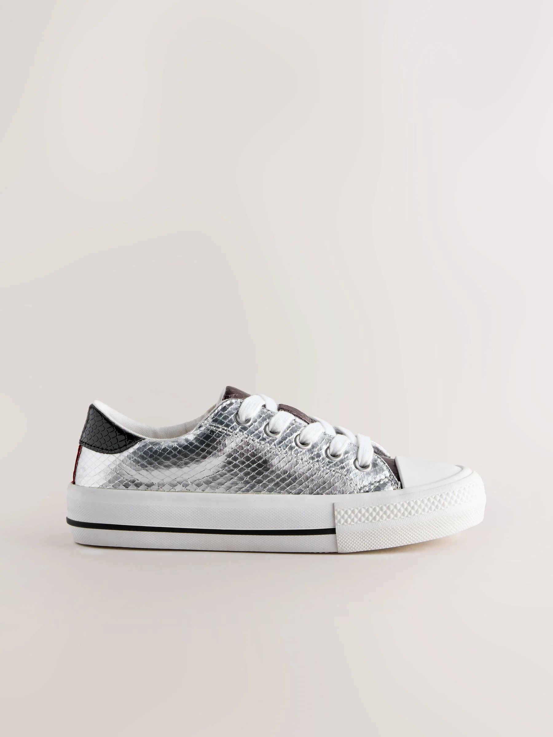 Zilveren slangenprint - Lace-Up Low Top Trainers