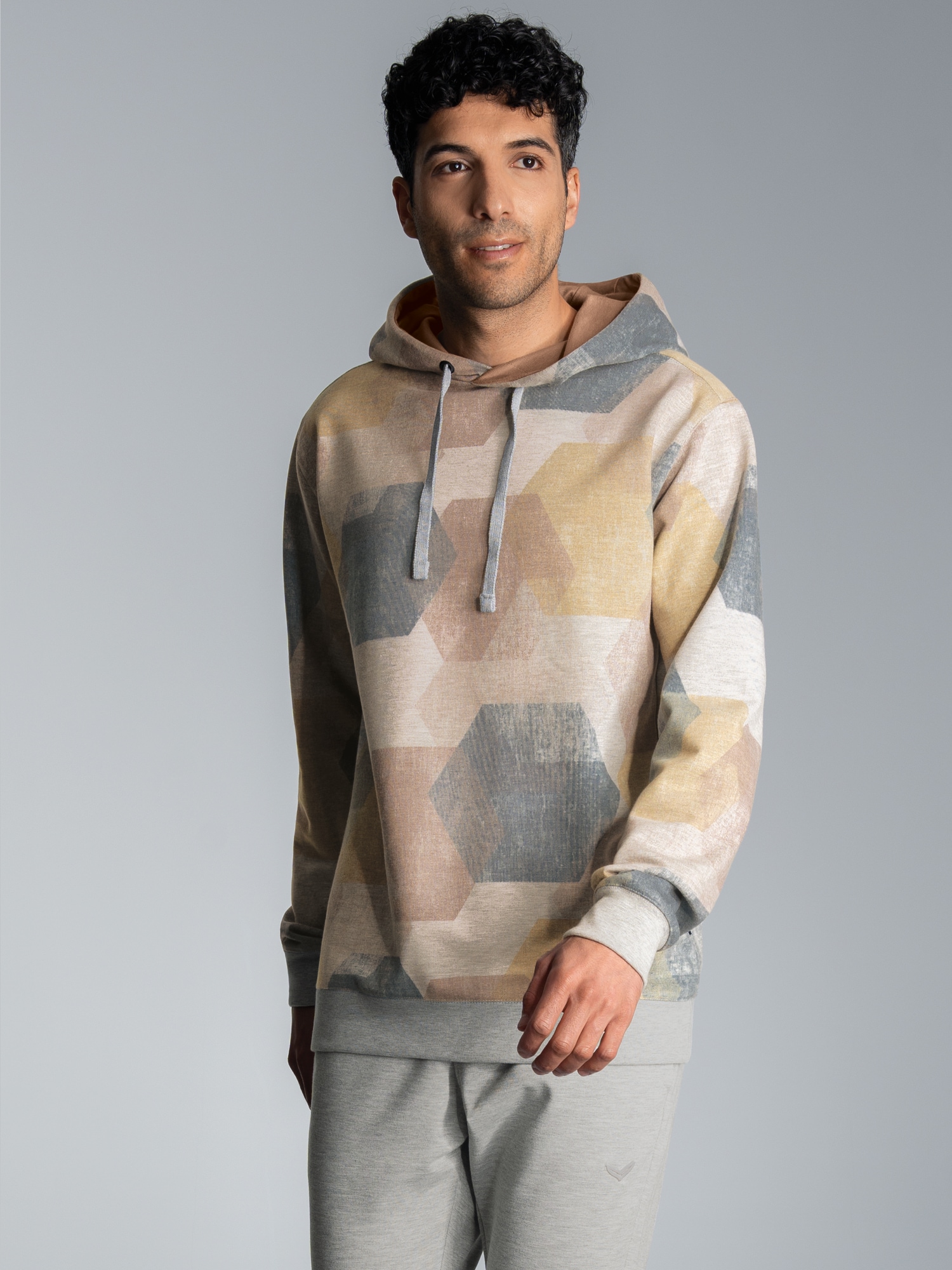 Hoodie mit modischem Allover-Print Grau-melange