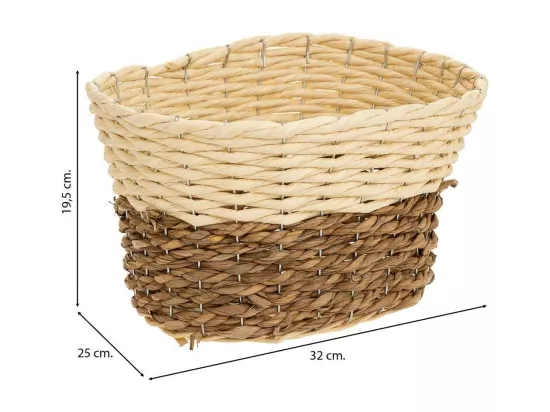 Panier en bois, corde de papier et fibre naturelle jaune 32x25x19,5h
