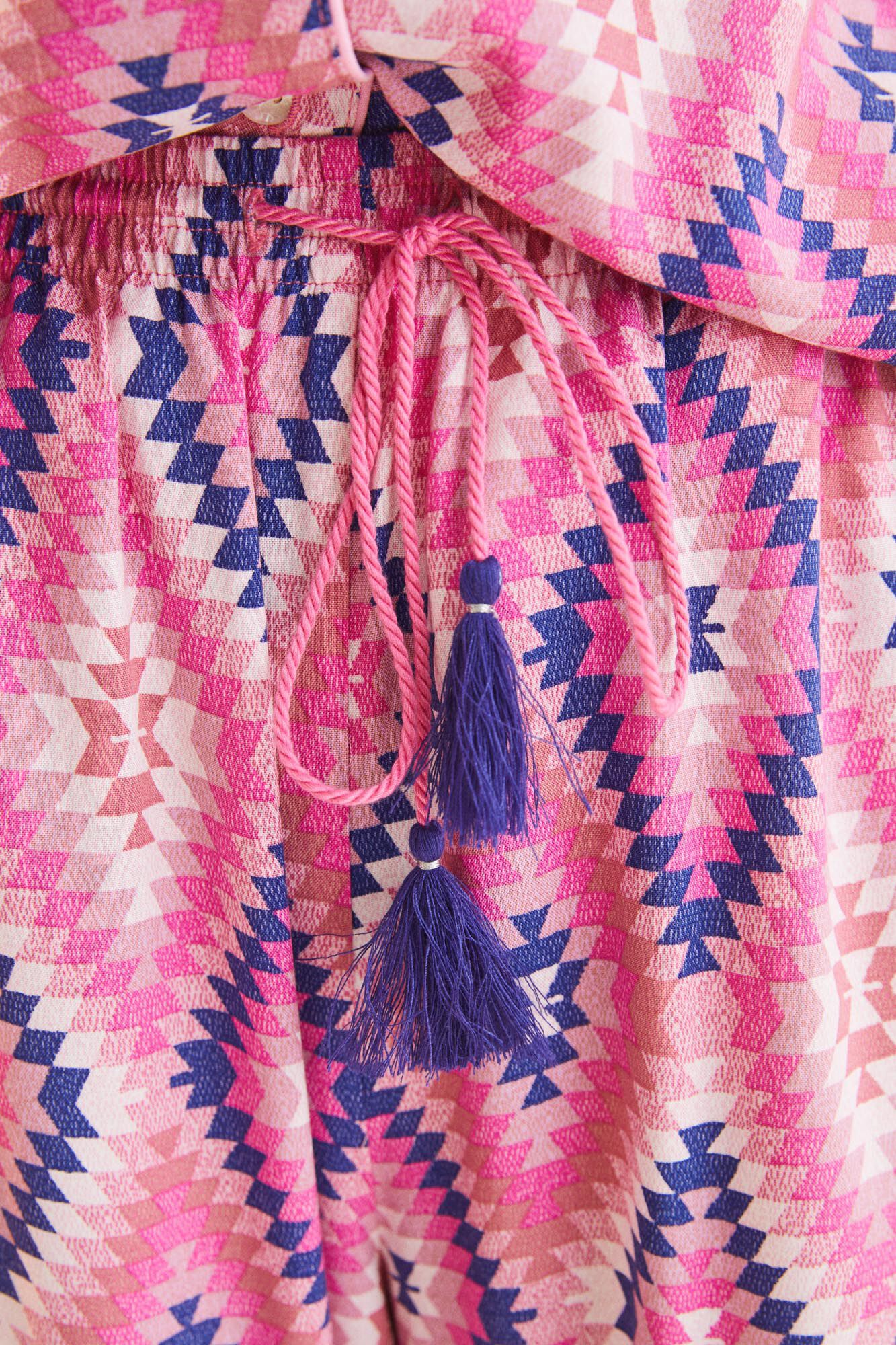 Pijama camisero estampado étnico - rosa