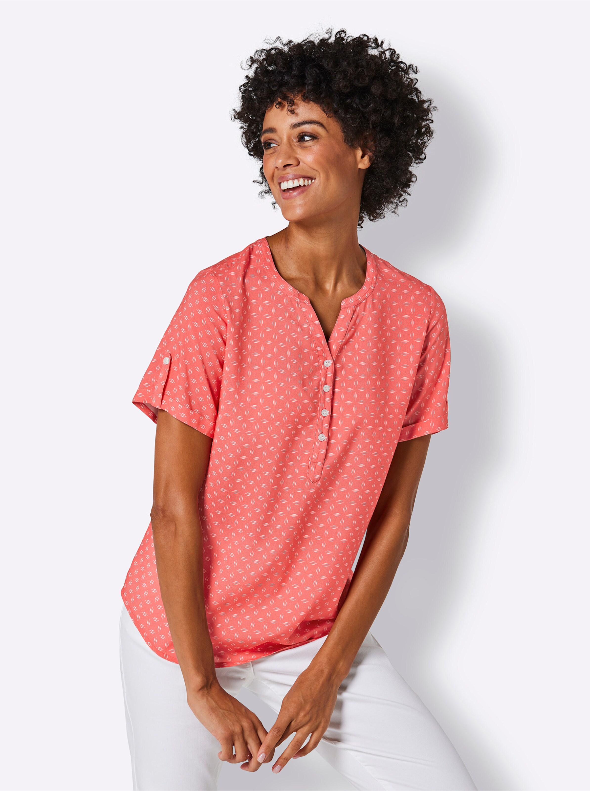CREATION L PREMIUM Modal-Bluse in koralle-weiß-bedruckt