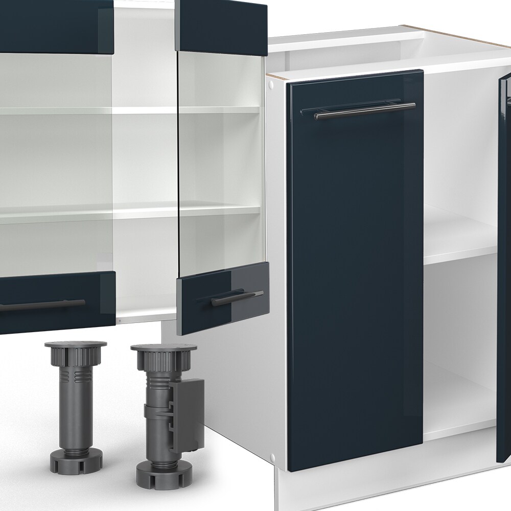 Vicco Küchenzeile Fame-Line Weiß Dunkelblau Hochglanz 300 cm mit Arbeitsplatte Anthrazit