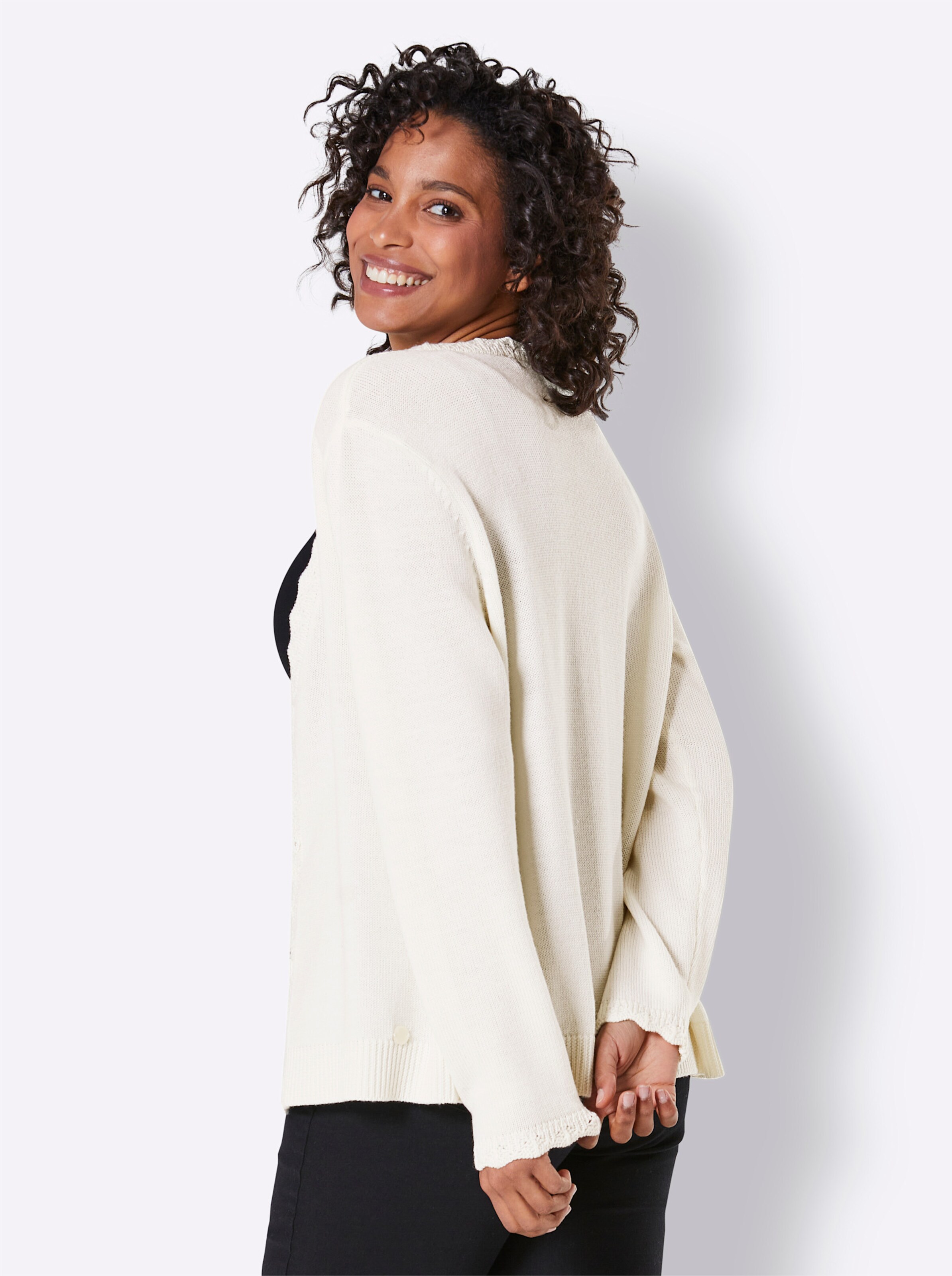 CREATION L PREMIUM Merino-Strickjacke in ecru