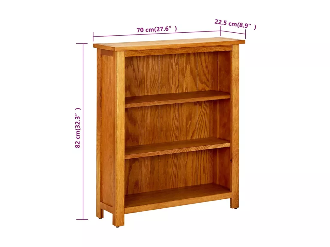 Bibliothèque à 3 étagères 70 x 22,5 x 82cm Bois de chêne massif
