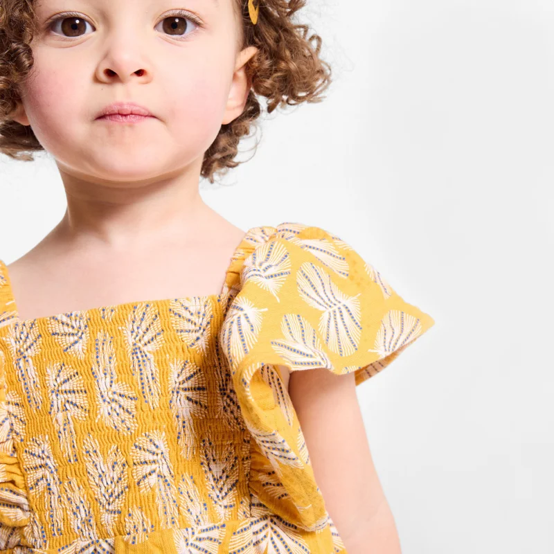 Robe en coton fantaisie smokée jaune bébé fille Jaune