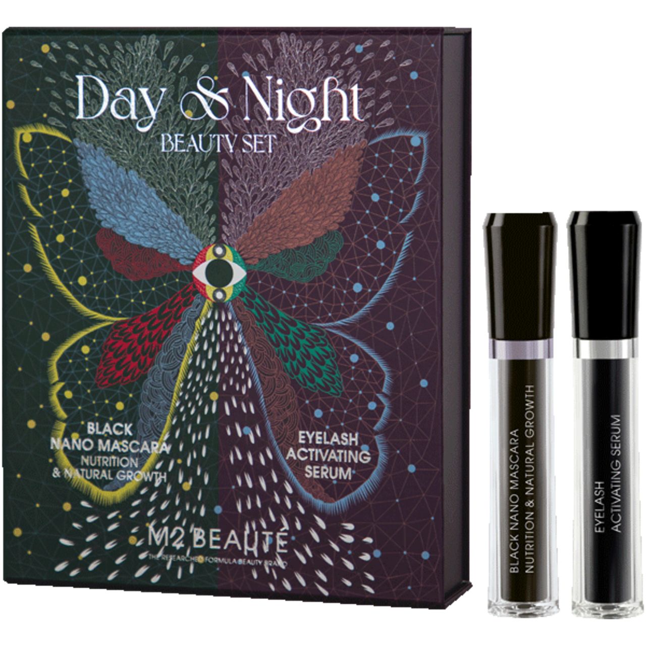 M2Beauté, Day & Night Beauty Set Eyelash Activating Serum 4 ml + Black Nano Mascara 6 ml