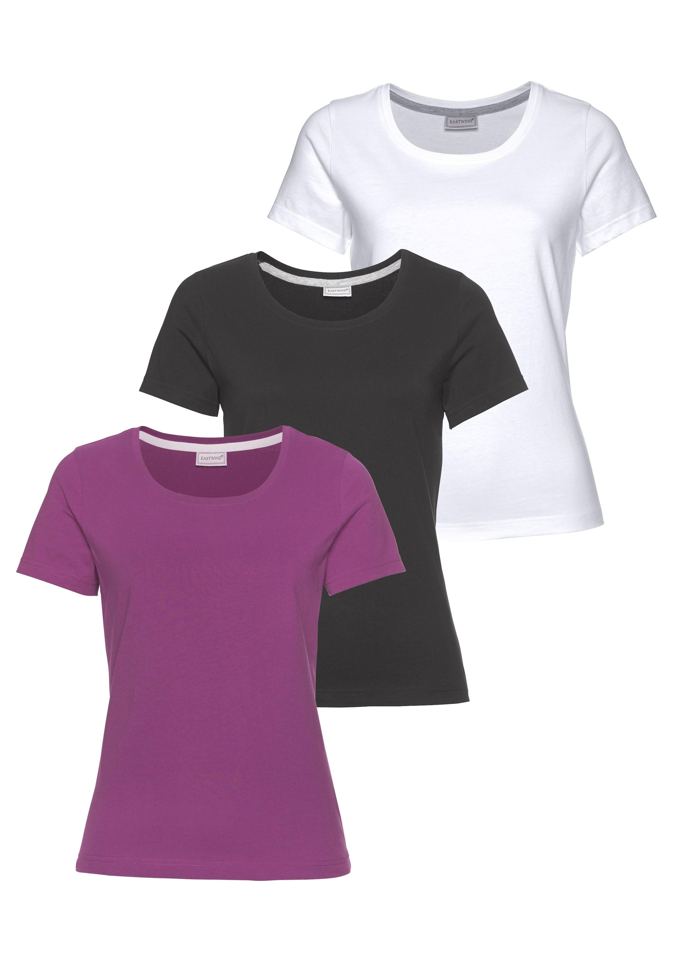 Eastwind T-Shirt Packung, 3er-Pack, 3 Stk. tlg. Kurzarm,  hüftlang,  für die Freizeit,  aus Baumwolle