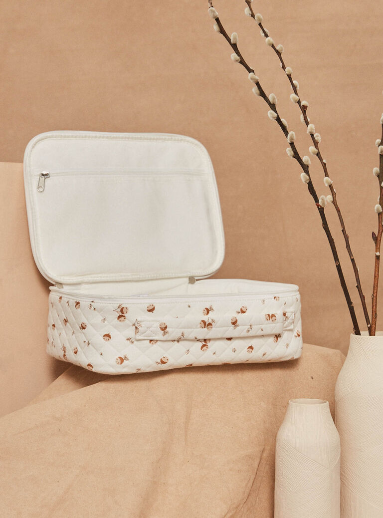 Valise de naissance écrue en tubique fantaisie
