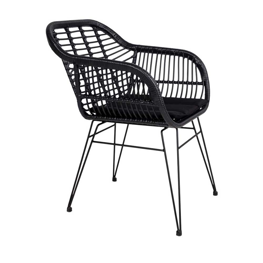 Rotan tuinstoel Madelein - met zitkussen Zwart