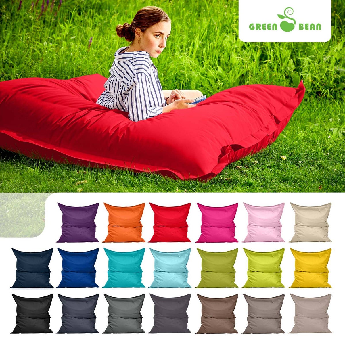 Green Bean Zitzak 120x160cm 270 liter Kinderen & Volwassenen Zitzak EPS Kralenvulling Reuze Zitzak Groot Ligbedkussen Wasbaar Weerbestendig Ligstoel Zitkussen Vloerkussen Rood