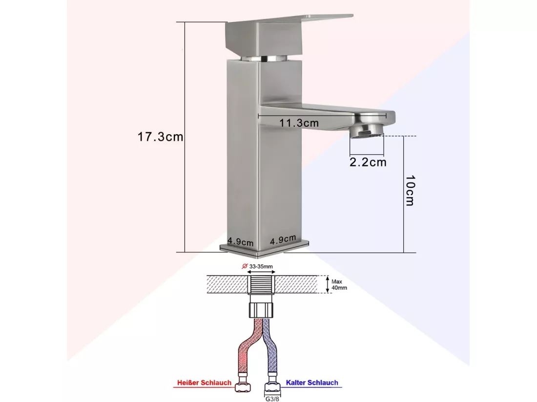NETTLIFE robinet d'évier robinet chaud/froid robinet haute pression en acier inoxydable