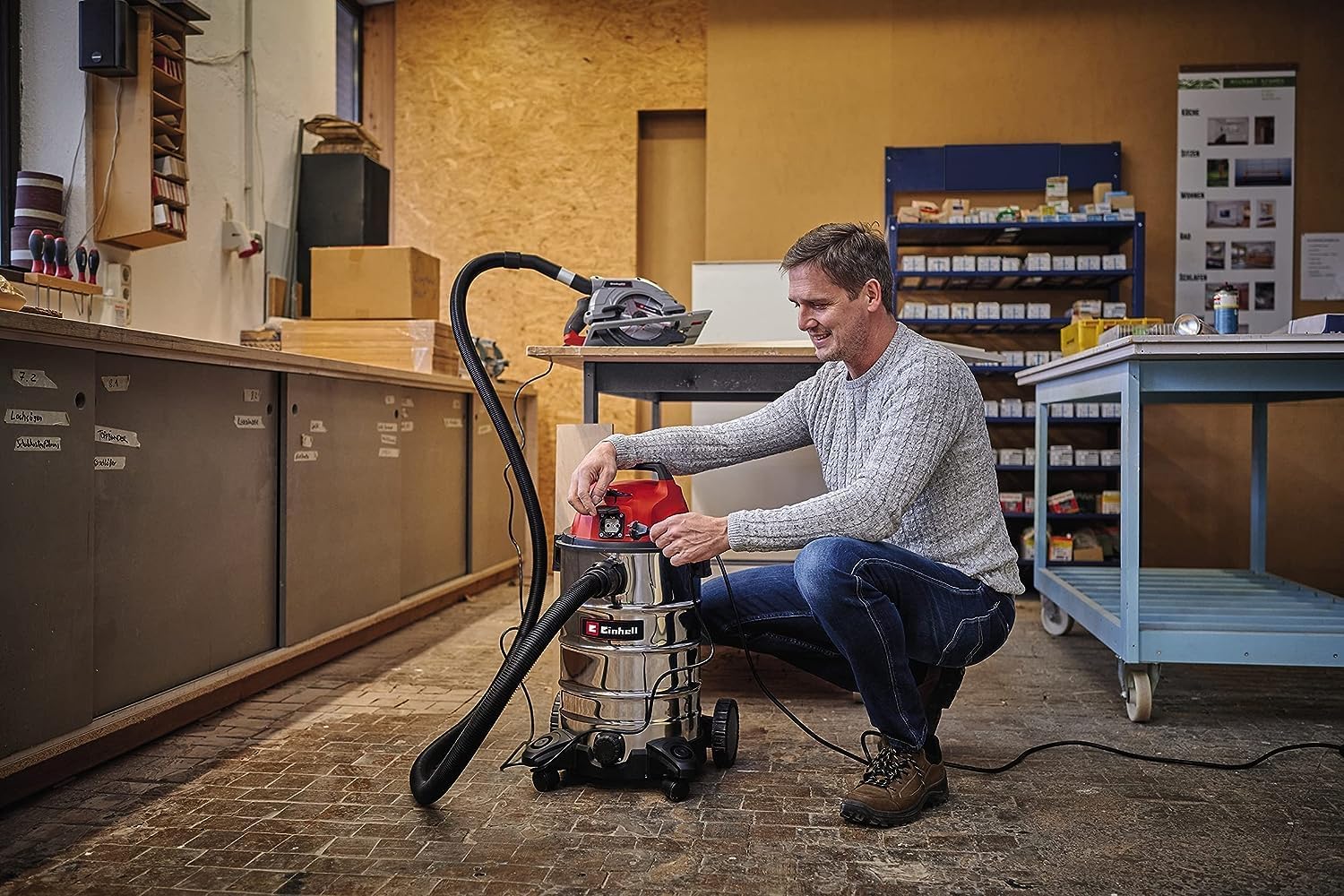 Einhell Wet Dry Vacuum Cleaner TC-VC 1930 SA 1,500 W, 30 L, Blower Connection, Cable Holder, Accessory Holder, Includes Combination Nozzle Carpeted/Smooth Floors, Crevice Nozzle, Plastic Hose 2.5 m