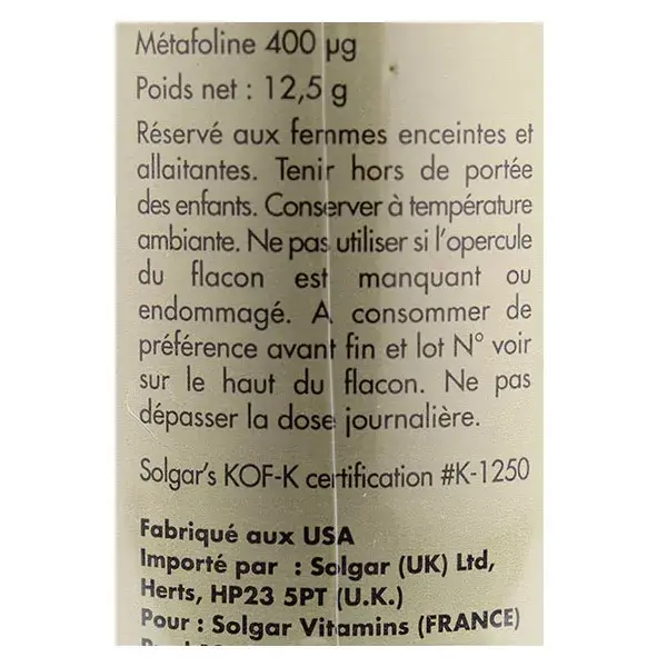 Solgar Metafolin - Vitamina B9 400 µg 50 comprimidos