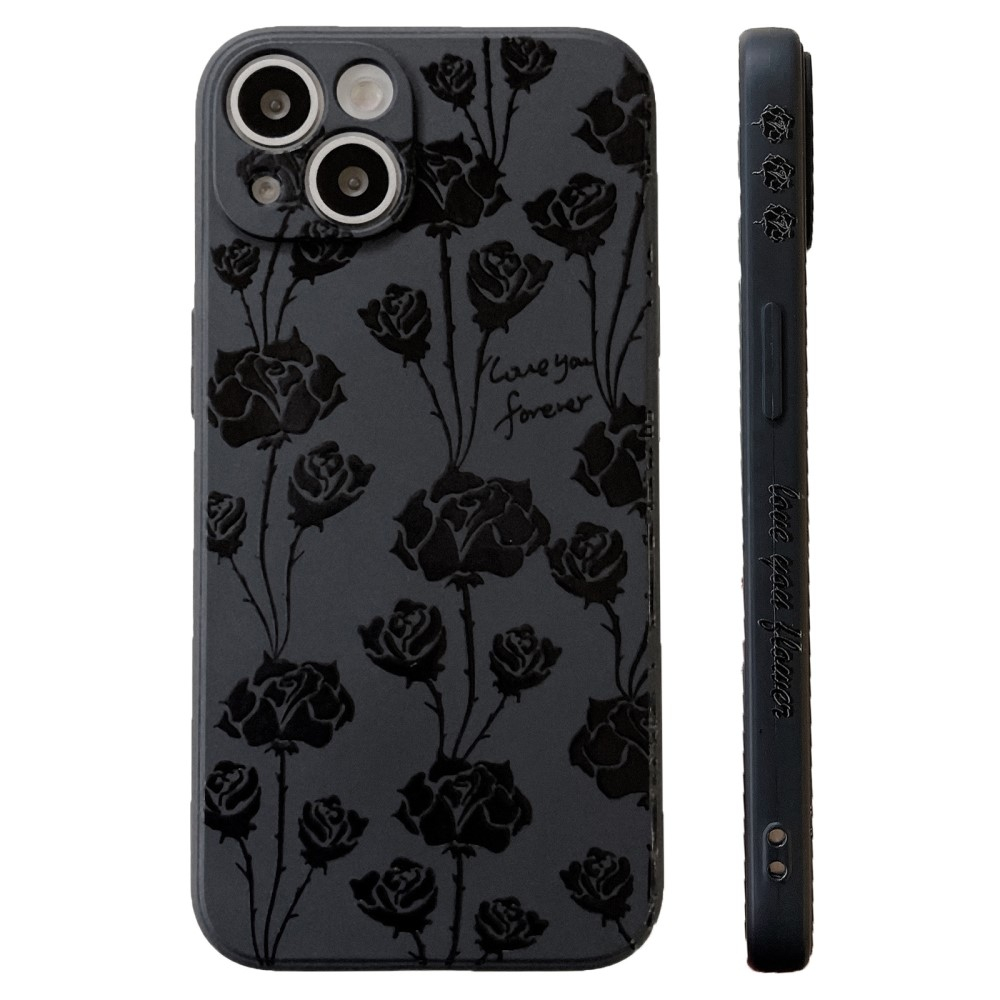 iPhone 14 Gummi Case Hülle Kameraschutz Rosen Imprint - Schwarz