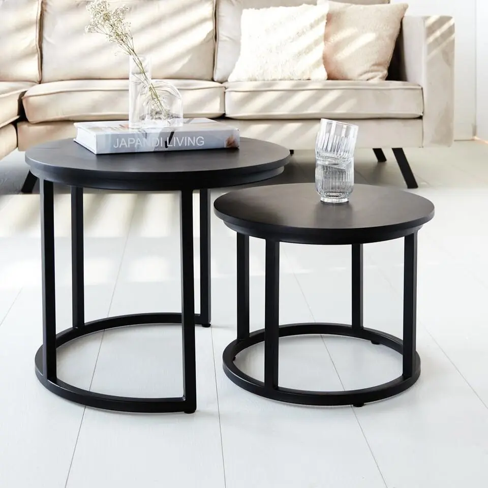 Industriële salontafel set van 2 Rosa - 53x53x45 cm - Mangohout - Bruin