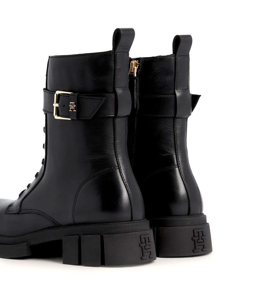 Botas de motociclista Tommy Hilfiger em couro preto serrilhado