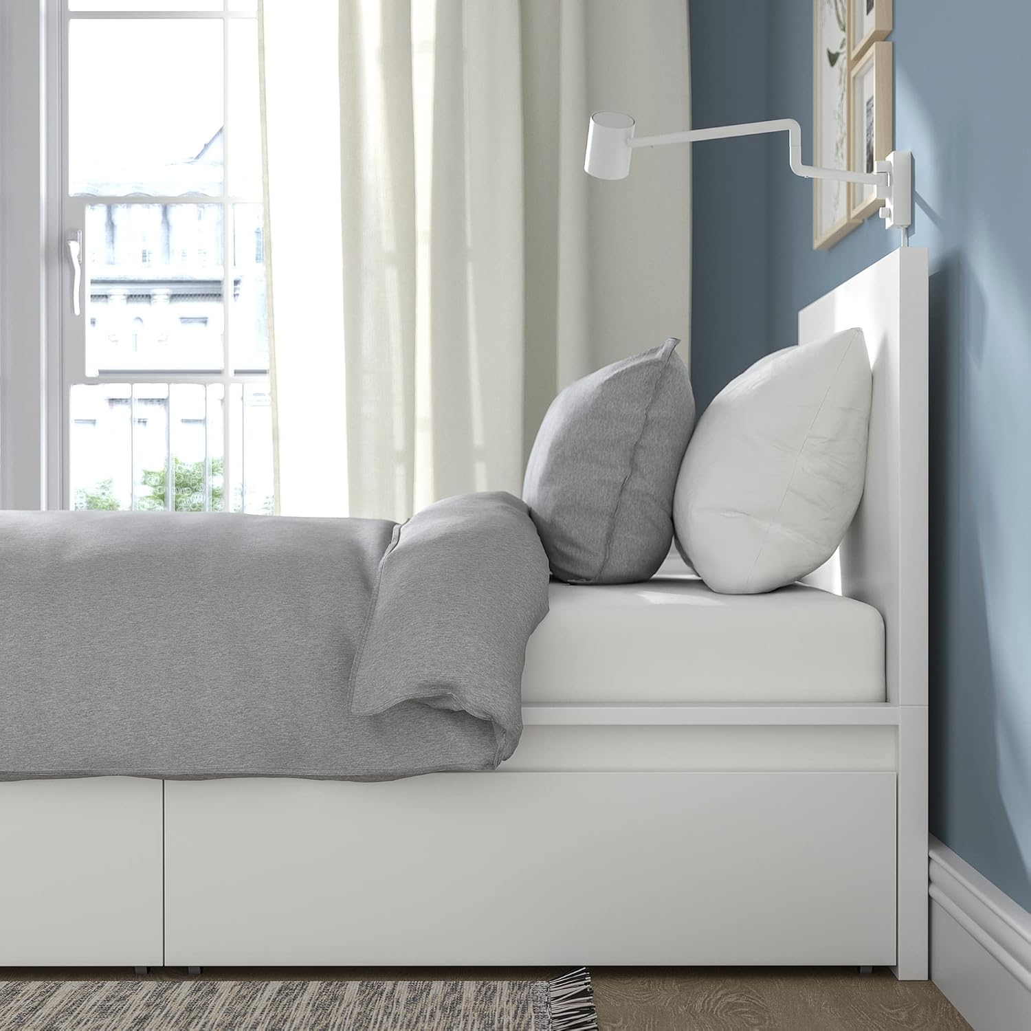 IKEA MALM Bettgestell, hoch, mit 2 Aufbewahrungsboxen, 120x200 cm, Weiß