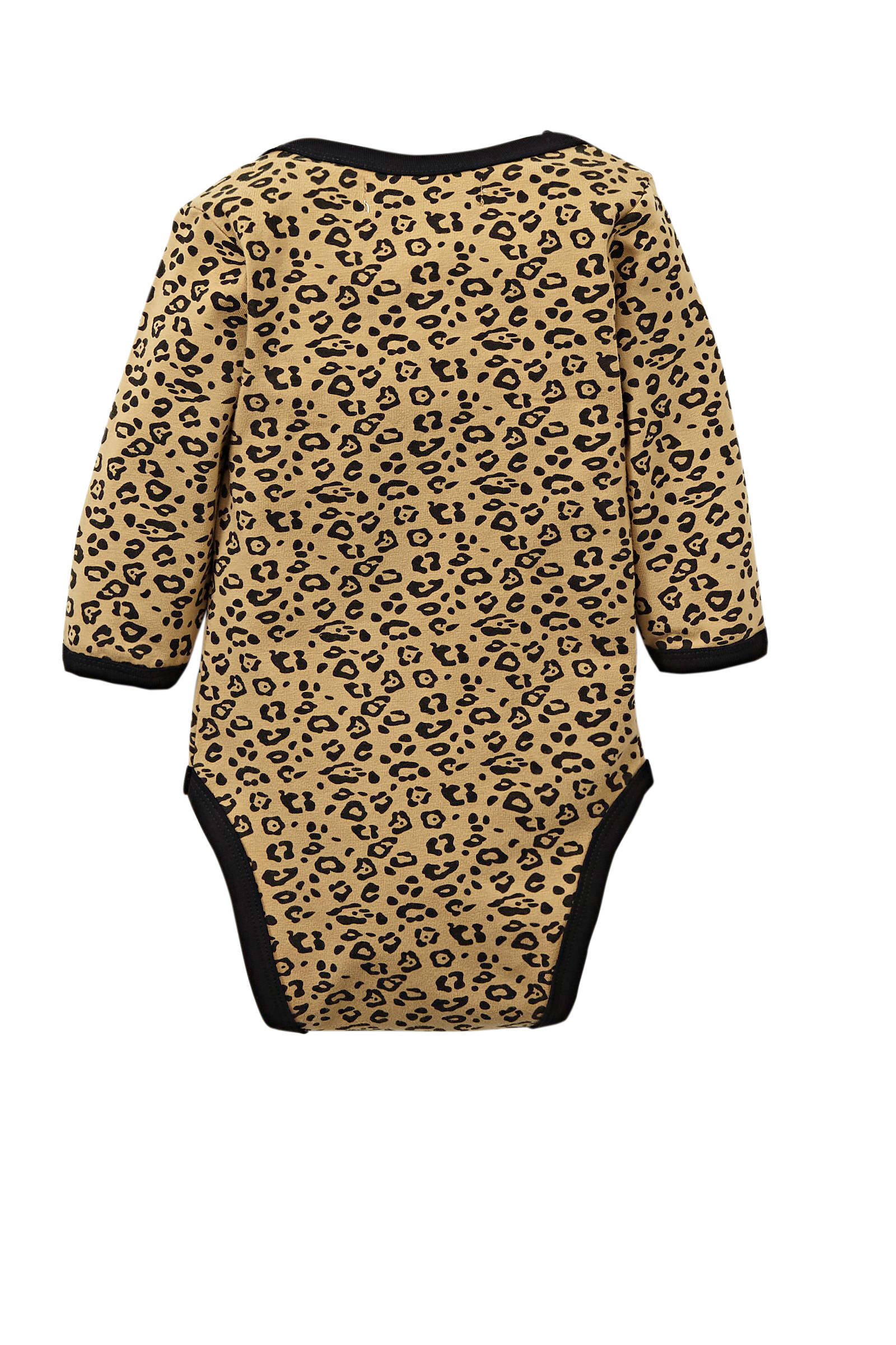 Petit Filippe baby romper lange mouw Leopard beige/zwart