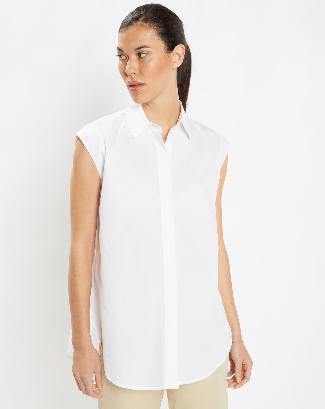 Galeries Lafayette Chemise sans manches en Popeline de Coton Push blanche