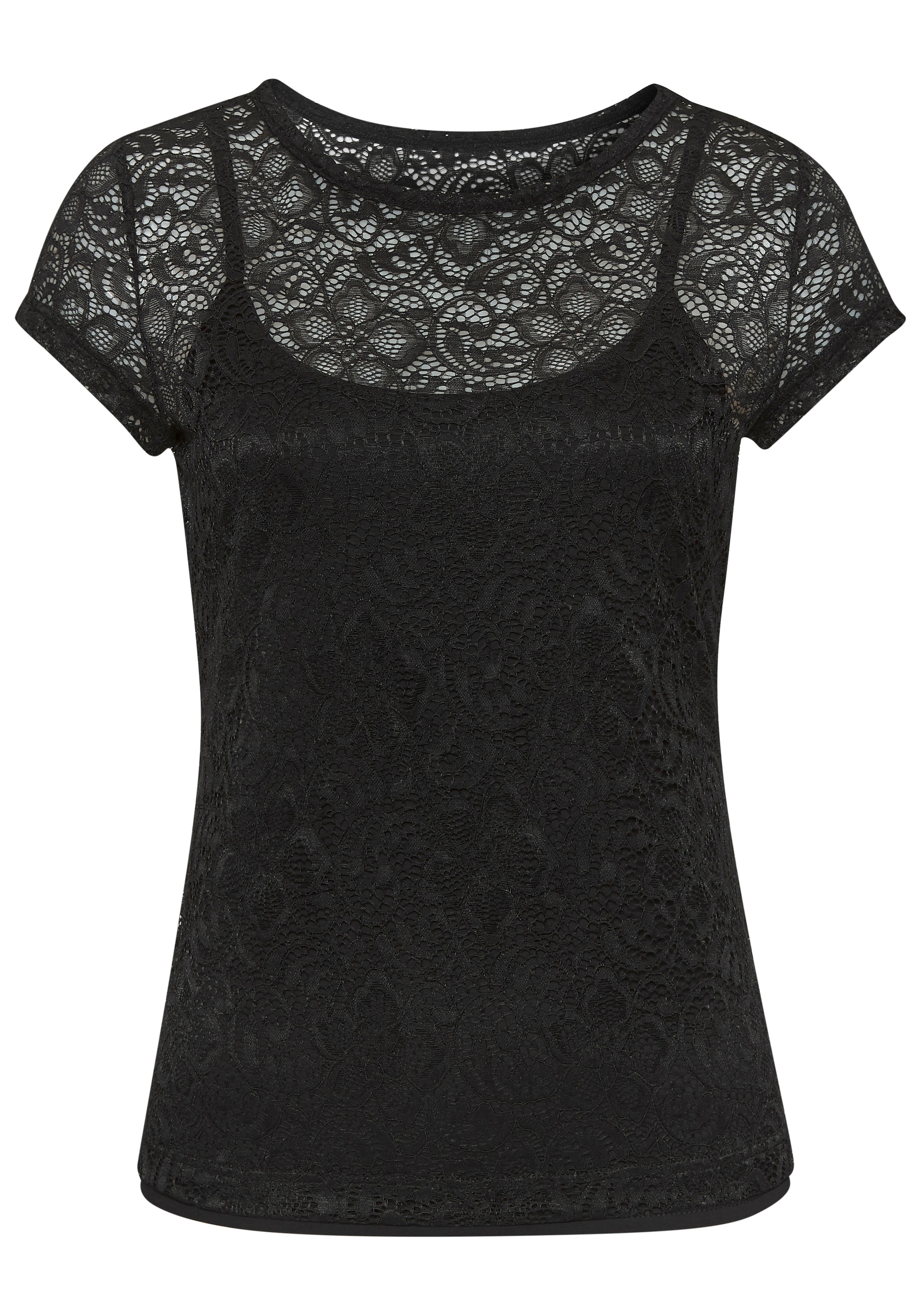LASCANA Spitzenshirt, +Toper Packung, mit Blumenmuster