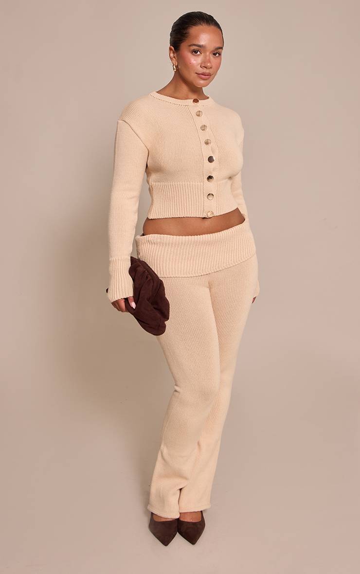 Gris Pierre Pantalon Évasé En Maille Avoine À Taille Pliée Shape