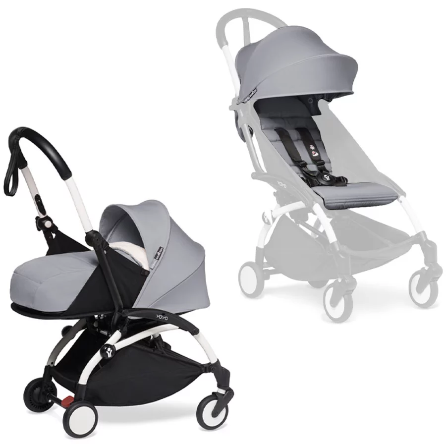 BABYZEN Kinderwagen YOYO2 0+ White mit Neugeborenenaufsatz und Textilset Stone