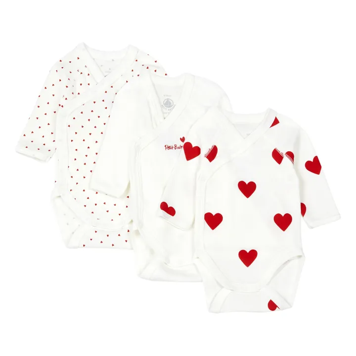 Petit Bateau Lot 3 Bodies Cœur Croisés Coton Bio | Rouge