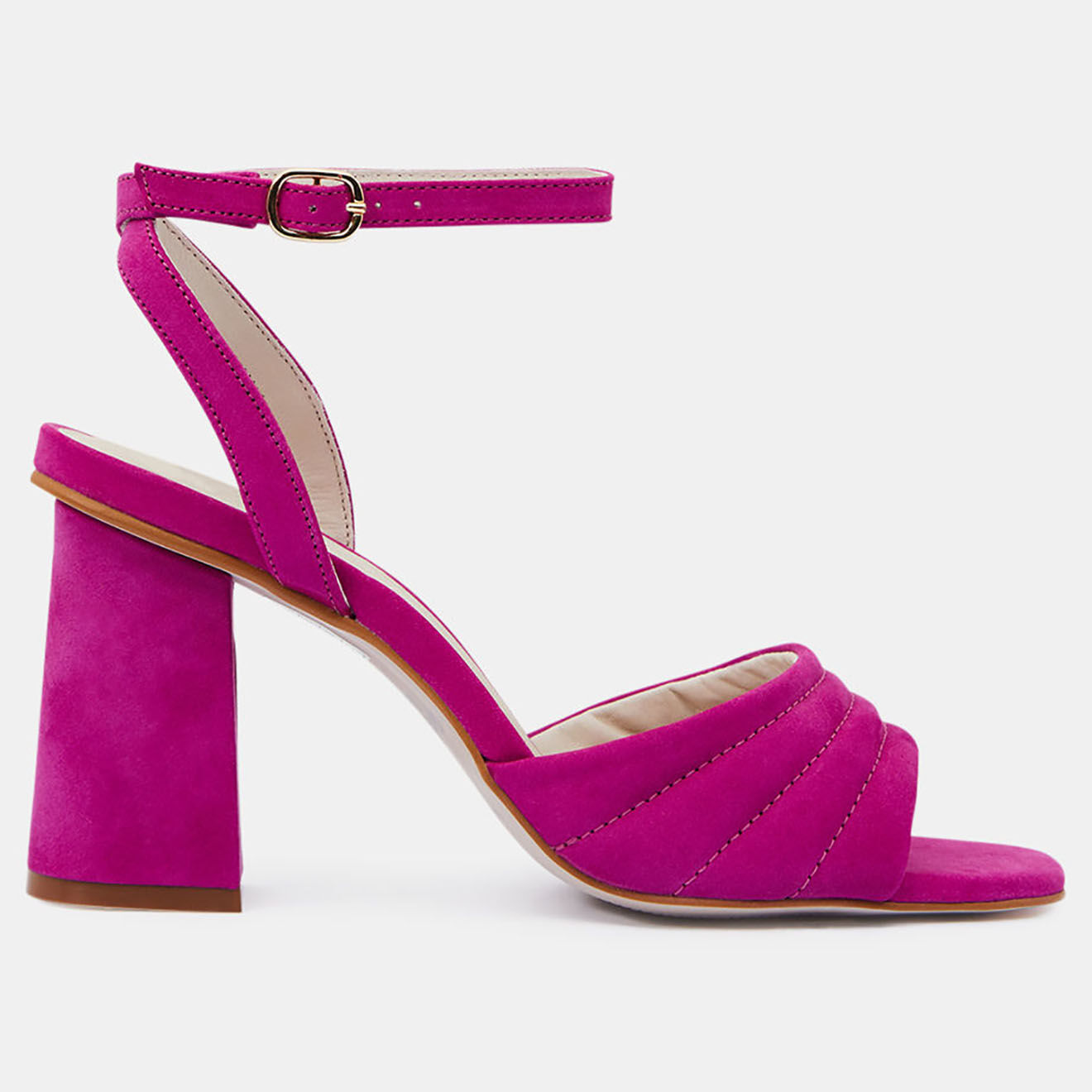 Galeries Lafayette Sandales à talon en Cuir matelassées fuchsia - Talon 8 cm
