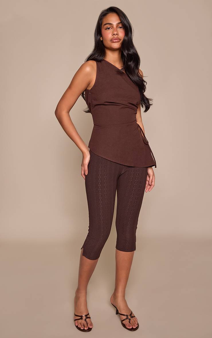 Chocolat Haut Asymétrique Froncé En Mélange Coton Lin