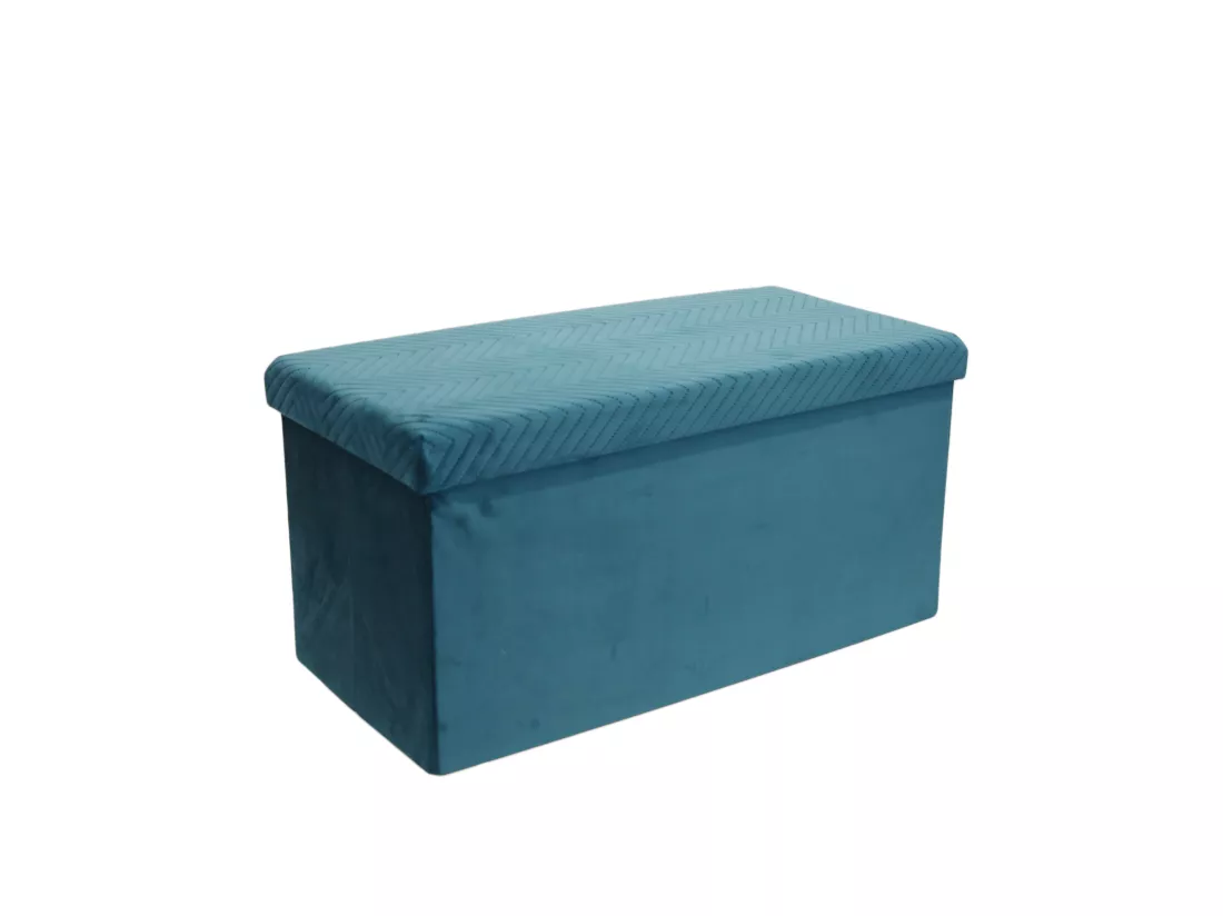 Coffre Banc Pliable Velours A Motif Bleu