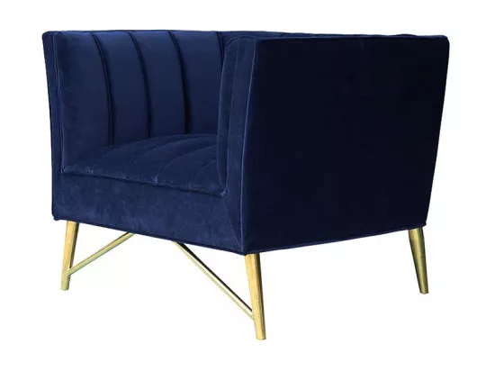 Fauteuil en velours ALAIA - Bleu foncé - Angle Droit