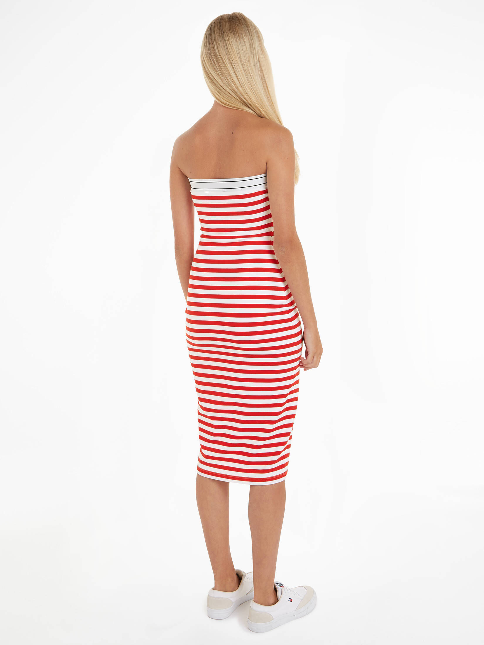 Tommy Jeans| Damen Sommerkleid TJW LOGO TAPE STRIPE TUBE DRESS schulterfrei