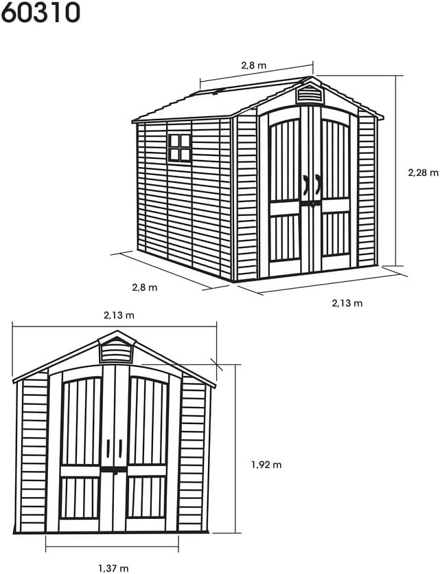 Lifetime Kunststoff Gerätehaus Luna | 280x213x228 cm | Mit Bodenplatte & Zubehör | Wetterfest & UV-beständig | Hohe Schneelast 195 kg/m² | Lichteinlass über den First | Doppeltür & Belüftungssystem