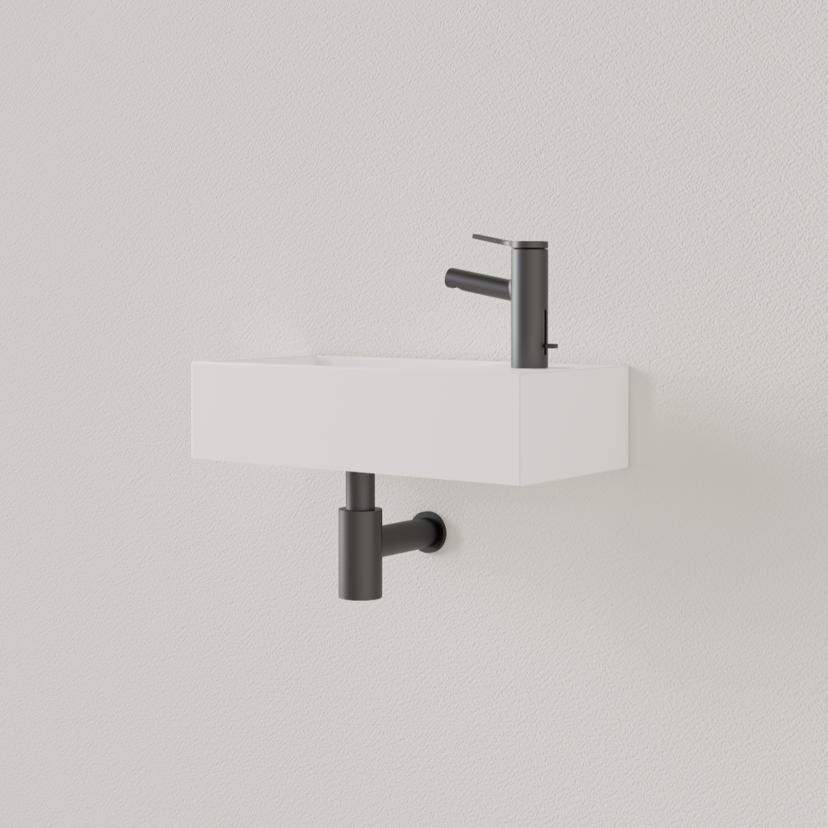 Sanigoods Nano fontein rechts wit glans met kraangat 36x18cm