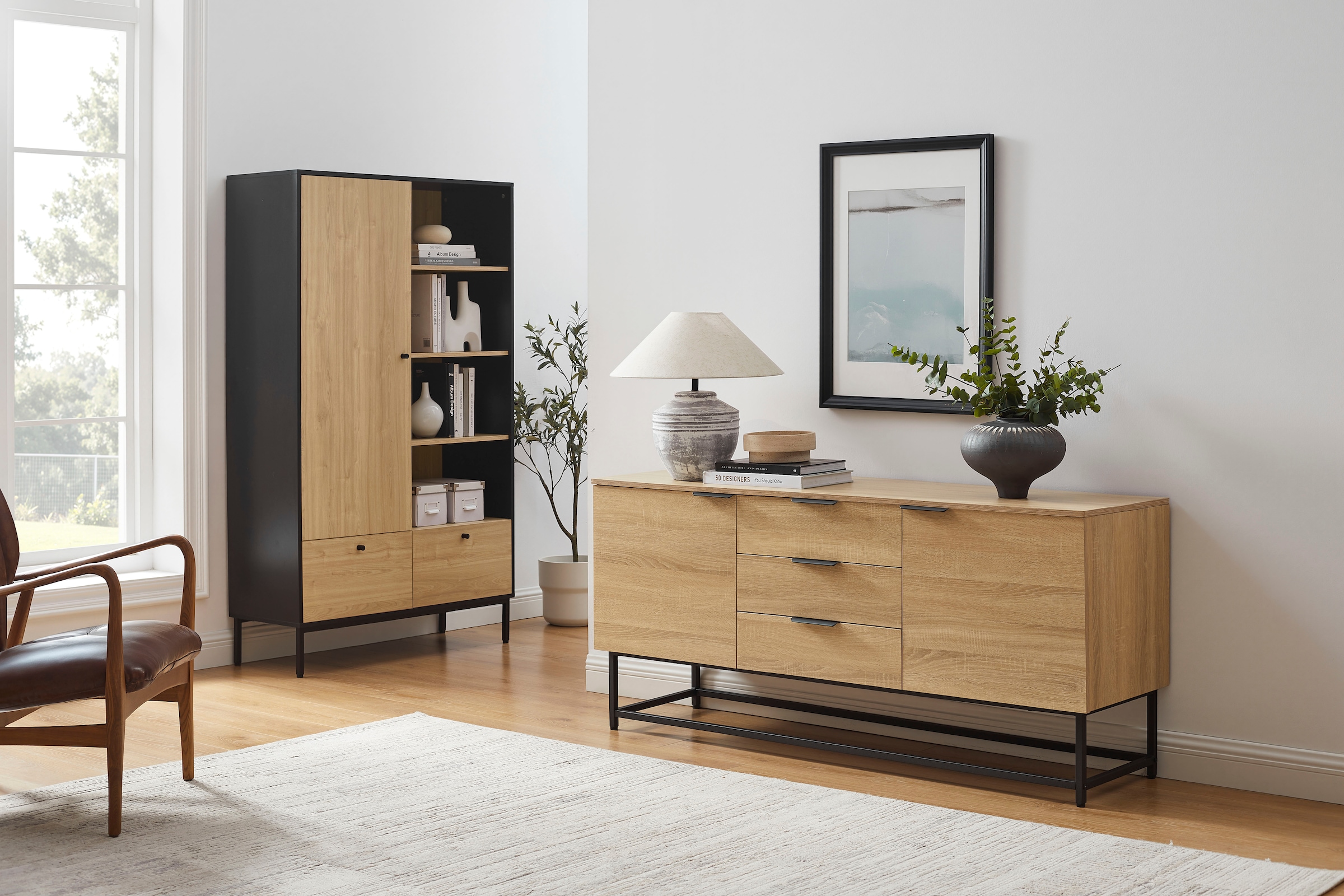 GOODproduct Highboard »Tayler« pflegeleichte Melaminoberfläche, Metallgestell, Breite 100 cm