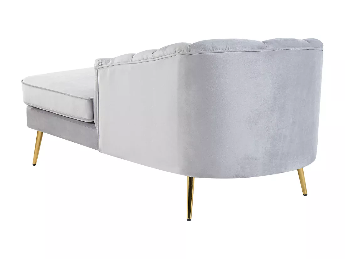 Chaise longue côté droite en velours gris ALLIER