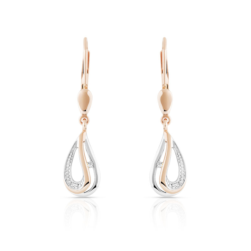 Boucles d'oreilles or 375 2 tons dormeuses diamants