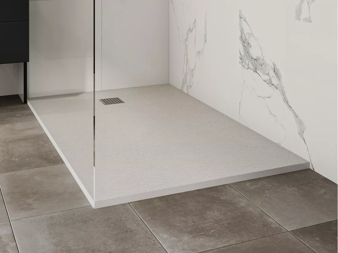 Receveur extra-plat à poser ou à encastrer découpable en résine SMC avec siphon - Blanc - 140 x 90 cm - MIRNOSA