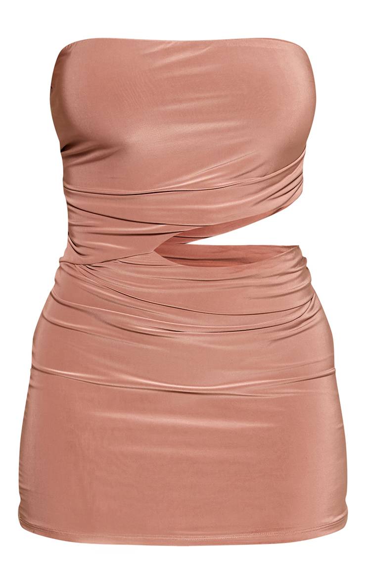 Taupe Robe Moulante Mini Bandeau Avec Découpes