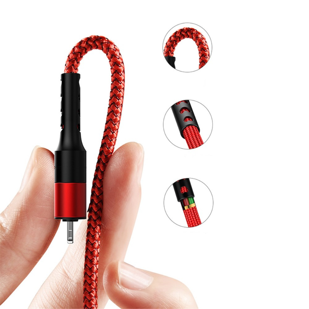 (1.5m) 3A 3in1 USB A auf USB C / Lightning / Micro USB Ladekabel Nylon Datenkabel - Schwarz