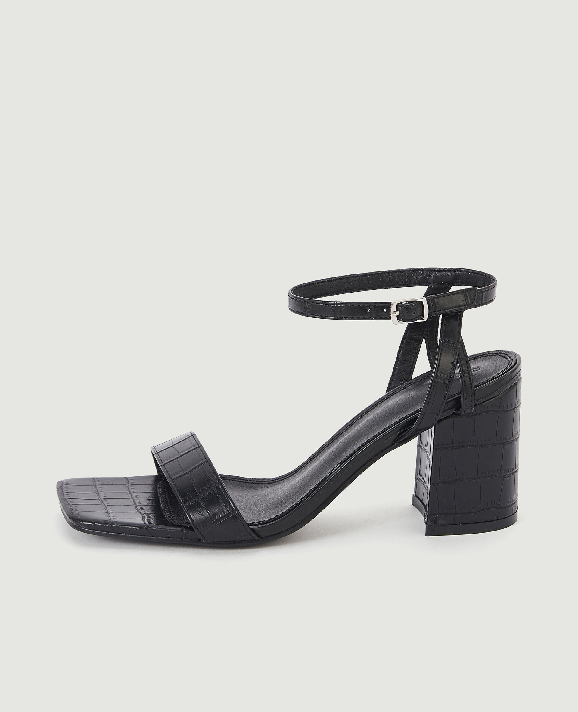 Sandales à talon effet croco - Noir
