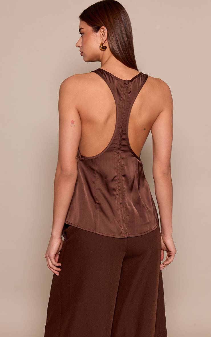 Chocolat Top En Satin Dos Nageur Coupe Longue Avec Détails