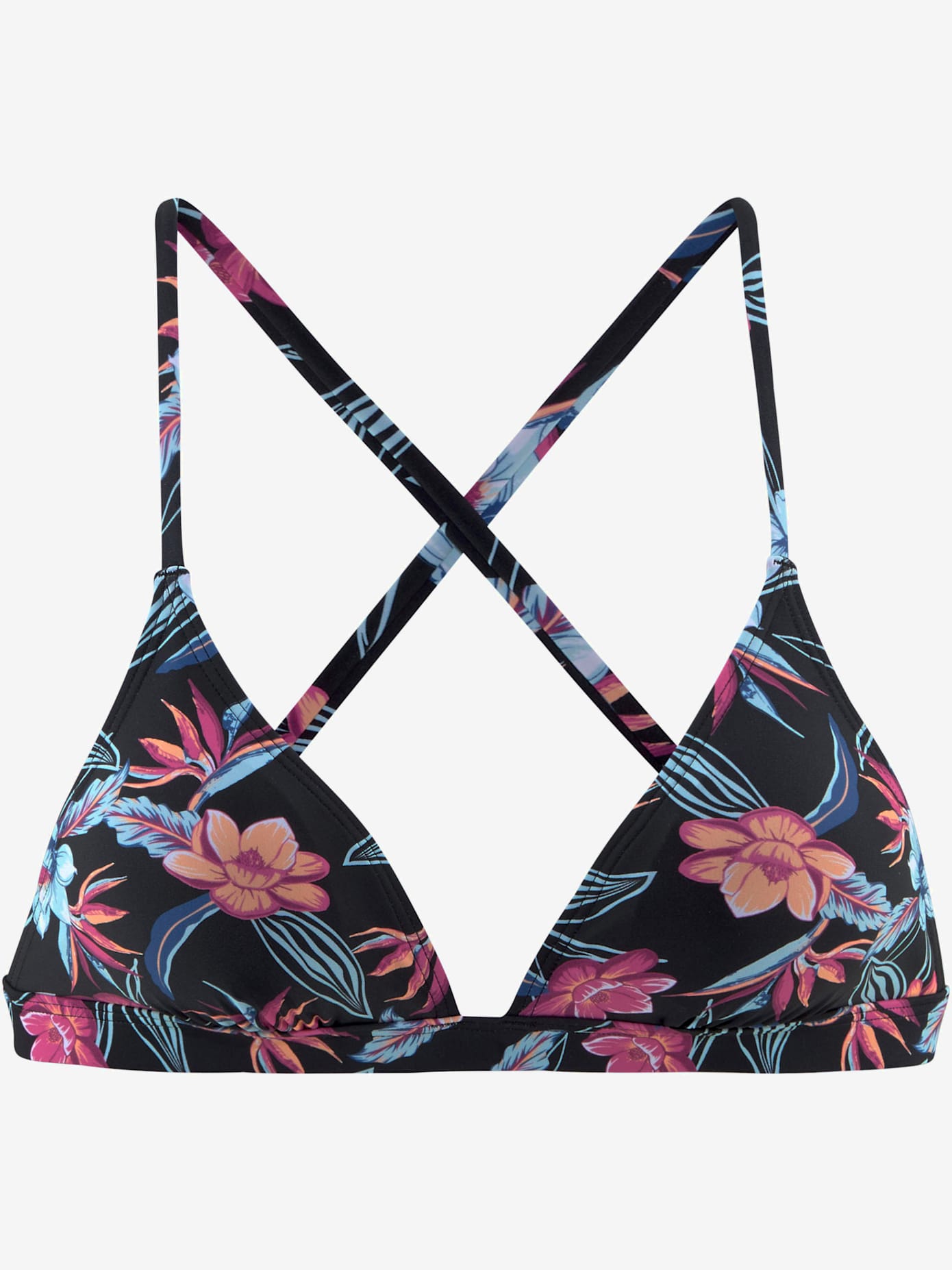 Haut de bikini triangle imprimé, effet de couleur différent pour chaque pièce