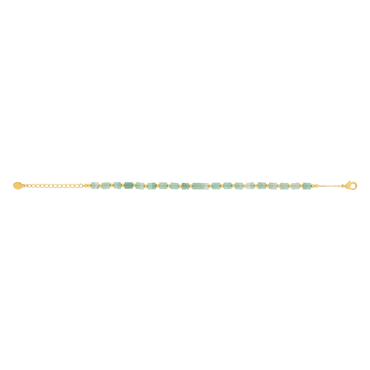Bracelet plaqué or jaune quartzites verts 16 à 19.5 cm