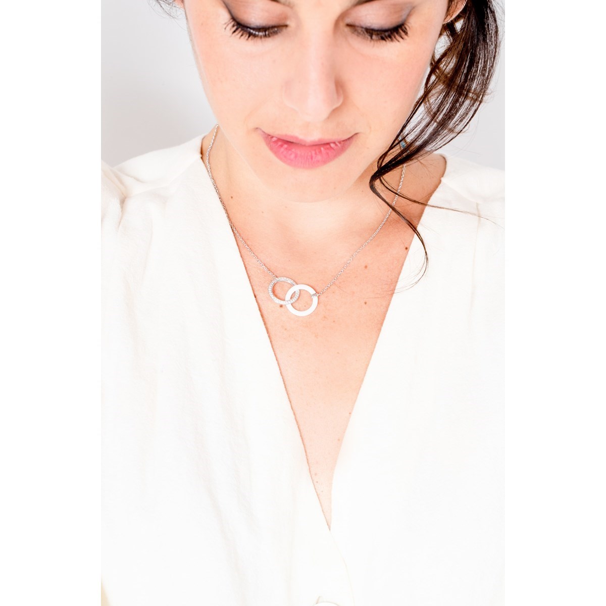 Collier mono-motif en Argent 925 millièmes et céramique - blanc brillant