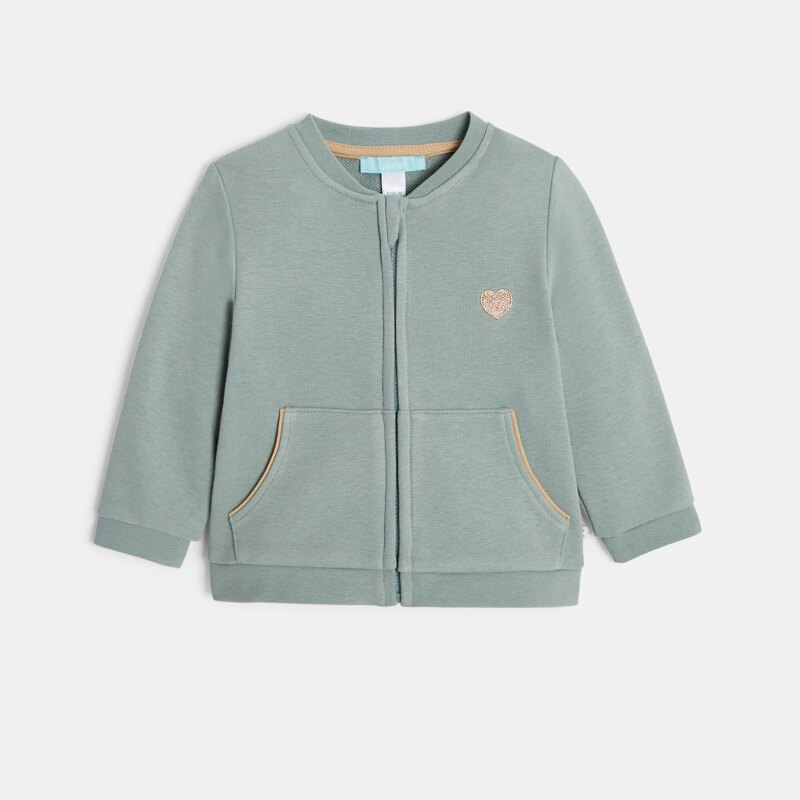 Sweat zippé molleton patch cœur vert bébé fille Vert