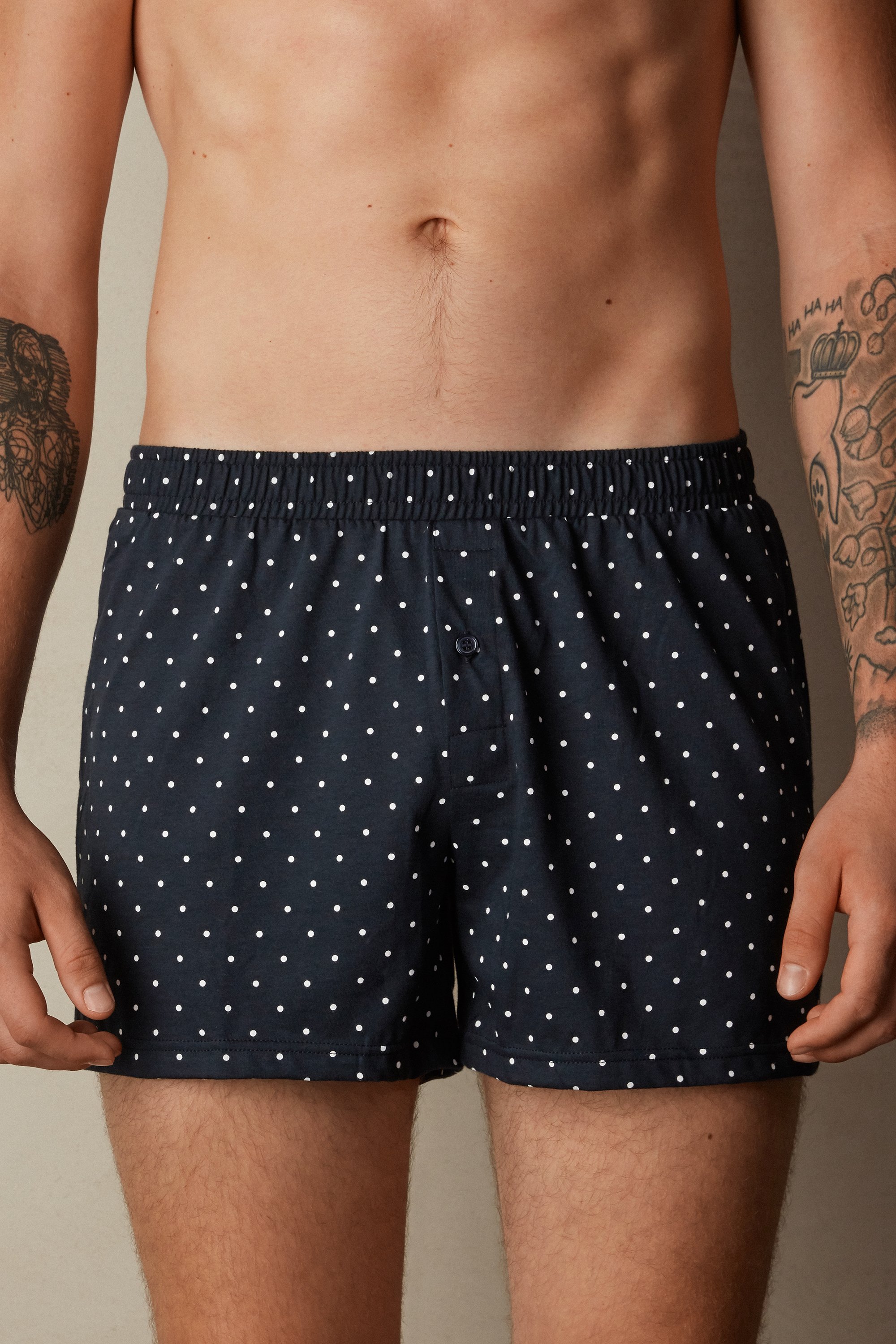 Calções boxer de malha de algodão com pernas largas e estampa divertida.