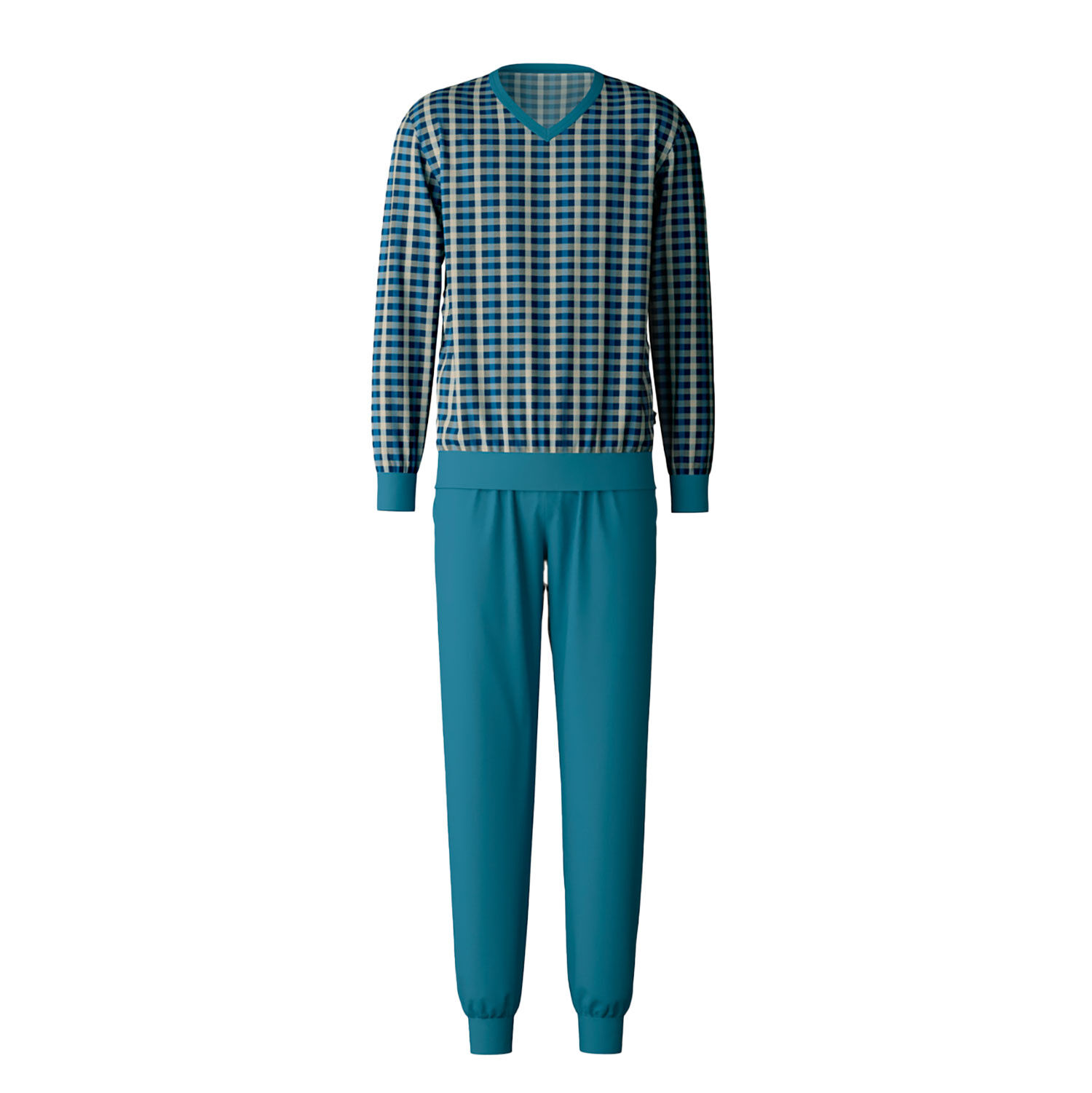 CALIDA Herren Langarm-Pyjama mit V-Ausschnitt blau