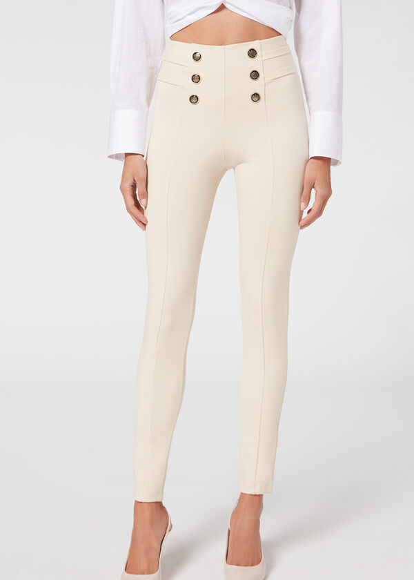 Calça legging modeladora skinny com botões